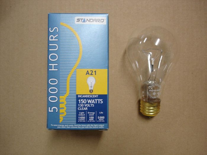 Standard 150W
A Standard clear 150W long life incandescent lamp.

Made in: China
Keywords: Lamps