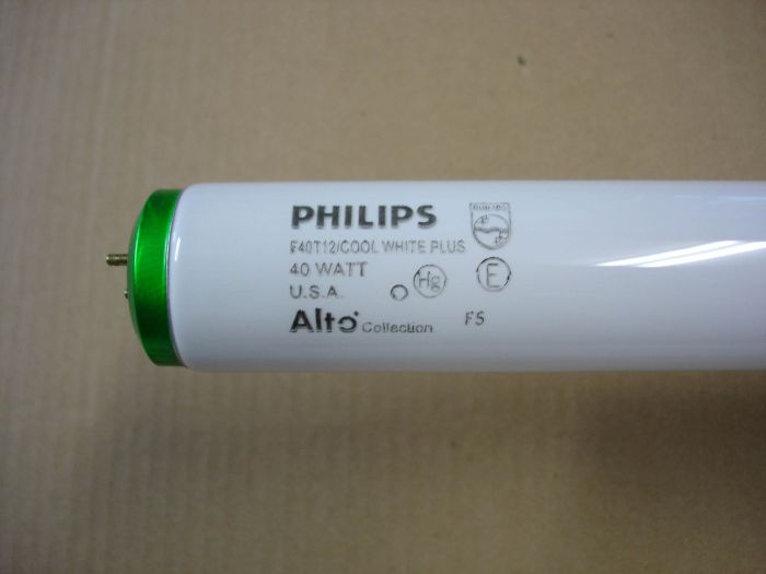 Philips F40T12
Here's a Philips ALTO F40T12 Cool White Plus fluorescent lamp.

Made in: USA

Manufactured: June 2005

CRI: 70
Keywords: Lamps