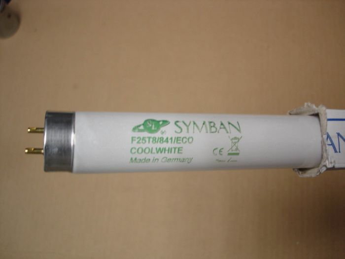 Symban F25T8
Here is a Symban F25T8 tri-phosphor cool white fluorescent lamp.

Made in: Germany
Keywords: Lamps