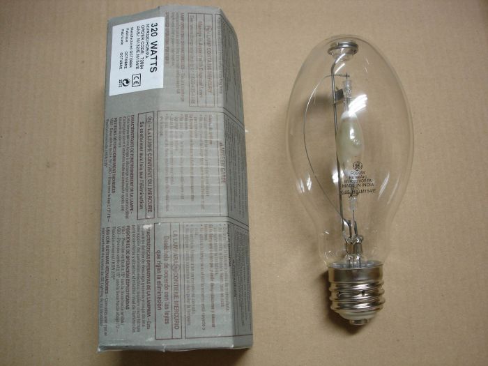 GE 320W Metal Halide
Here is a GE 320W clear PulseArc, pulse start metal halide lamp for use in a horizontal operation found at ReStore.

Made in: India

Manufactured: October 2012

CRI: 65
Keywords: Lamps