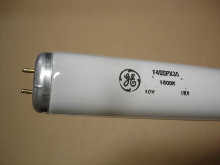 GE F40SPX35
Here is a GE F40SPX35 T12 lamp with 835 phosphor.

Made in: USA

CRI: 73
Keywords: Lamps