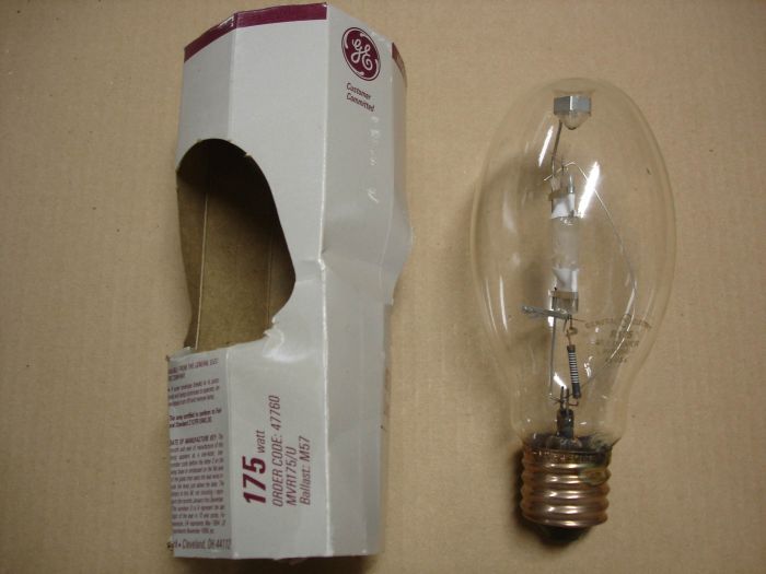 GE 175W Metal Halide
A GE 175W clear Multi-vapor metal halide lamp. 

Made in: USA

Manufactured: 4 5

CRI: 65
Keywords: Lamps