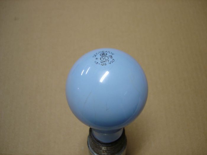 GE 60W
Here is a GE 60W Decorator light blue incandescent lamp.

Made in: Canada 
Keywords: Lamps
