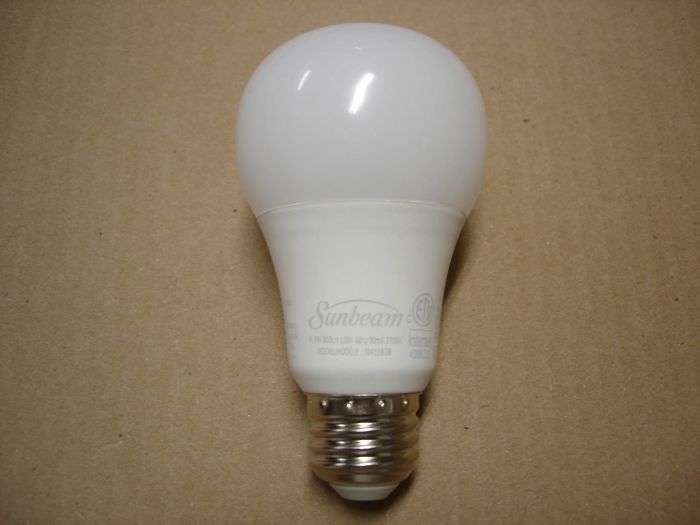 Sunbeam 9.9W LED
Here is a Sunbeam 9.9W dimmable warm white LED lamp,equals a 60W incandescent lamp. 

Made in: China

CRI: 90
Keywords: Lamps