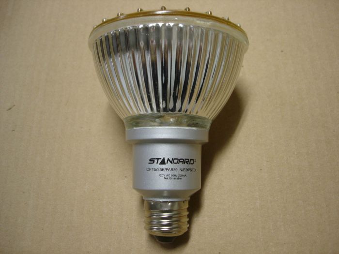 Standard 15W CFL
Here is a Standard 15W PAR 30 non-dimmable neutral white long neck CFL spot lamp. Suitable for outdoor use -23C / -10F to 53C / 131F. 15W = 75W incandescent.

CRI: 82


Keywords: Lamps
