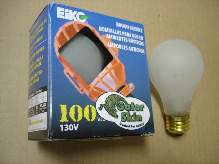 EiKO 100W 
Here's a pack of EiKO 100W Rough Service lamps with Gator Skin coating.

Made in: China
Keywords: Lamps