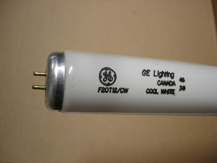 GE F20T12
Here is a GE Lighting Canada F20T12 cool white fluorescent lamp.

Made in: Canada
Keywords: Lamps