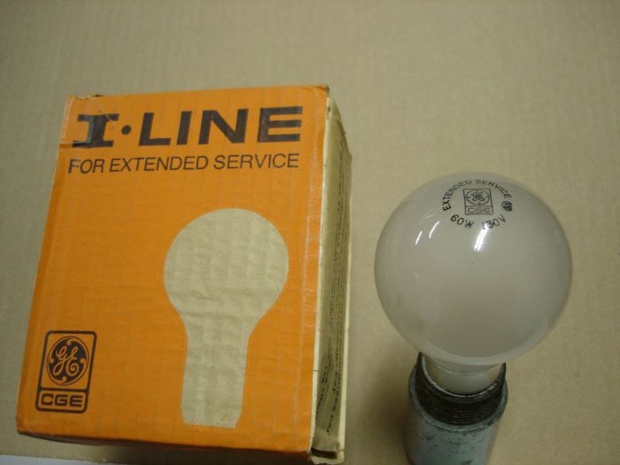 CGE 60W
Here's a pack of Canadian General Electric 60W I-Line inside frosted Extended Service commercial / industrial incandescent lamps.

Made in: Canada

Manufactured: Circa 1980's
Keywords: Lamps