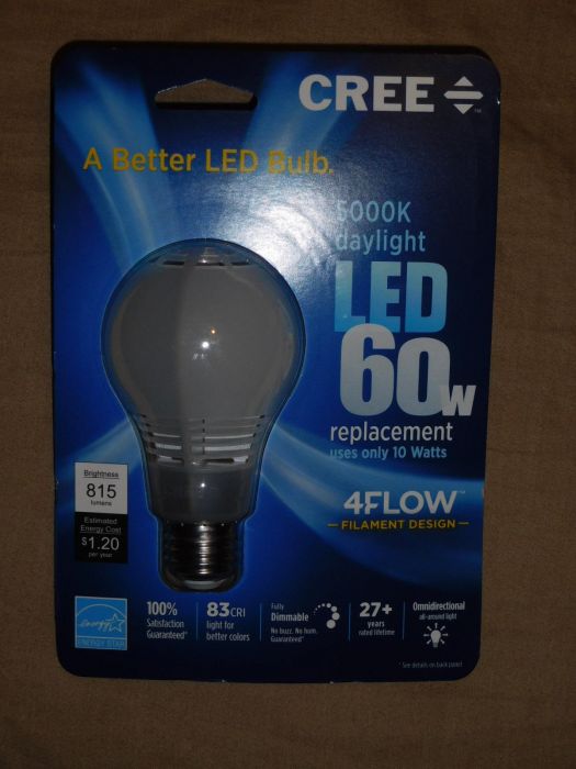 Cree LED Light Bulb
Purchased at Home Depot for $8.97 at Home Depot. But they were on sale this week, I bought 4 of them.
Keywords: American_Streetlights