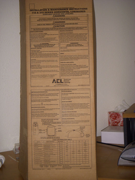 AEL Box.
Here is the Box my 115 came in, and this is the instructions. Dunno if you can read it.

But it helps install it and stuff.
Keywords: American_Streetlights