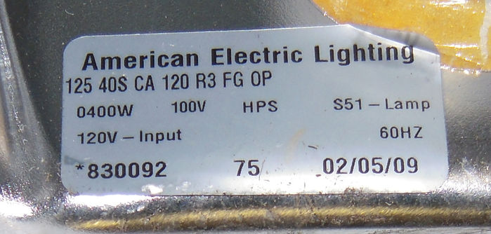 125 label.
Here is the label. Seems to be made about the same date as my 115 from graybar.
Keywords: American_Streetlights