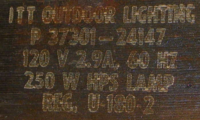 Ballast label on 25.
Here is the ballast.. "label" as it is engraved on the ballast casing.

What is the date?
Keywords: American_Streetlights