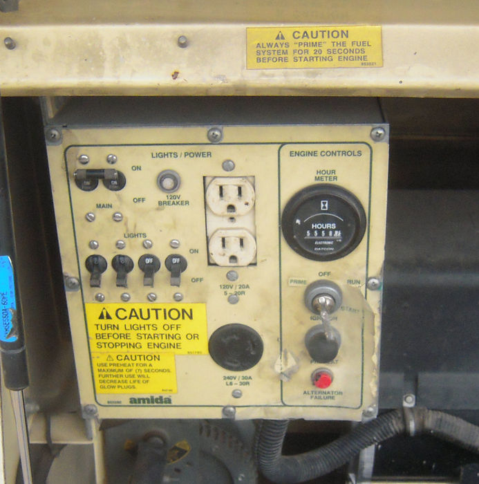 Metal Halide Work-Lights control panel. 
For flipping the lights on and off, starting the engine, Plugging in some excess work equipment.

You can see all the caution things in here.
Keywords: Misc_Fixtures