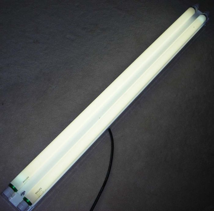 F48T12 High Output Fluorescent Strip
Here's a F48 high output fluorescent fixture used for cold weather operation. The ballast inside is a magnetic rapid start ballast that runs HO lamps from 4' total length to 14' total length and tends to instant start the lamps which are currently F48T12/HO/CW Philips Altos.   
Keywords: Indoor_Fixtures