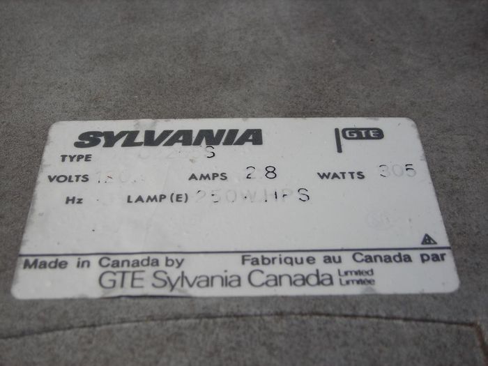 Fixture Tag on Sylvania Powerlite B2255
Here's a close up view of the fixture tag on my B2255, most of the specs are faded but can still be read under a bright light. The tag itself is in pretty good condition. 

Here's a computer graphic of the tag showing the faded information:
[img]http://i.imgur.com/ht0mtTp.png[/img]
Keywords: Miscellaneous