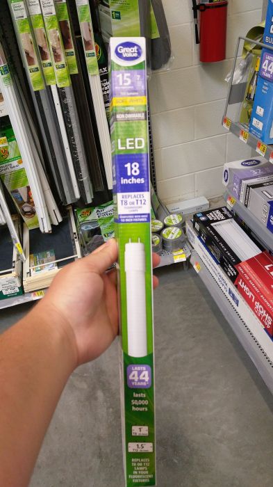 Oh I'm sooo not using this!
OK, now they have these Great Value LED tubes for the F15 lamps for replacement. Which I'm not going to use on my fluorescent fixture. NO WAY!
Keywords: Lamps