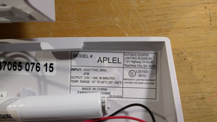 Cooper Lighting/All Pro APLEL LED emergency light (info label)
A view of the info sticker.
Keywords: Miscellaneous