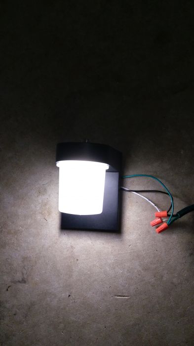 Lithonia OSC LED Wall Jar Light (with the jar on)
Theres the fixture lit, with the jar on.
Keywords: Lit_Lighting