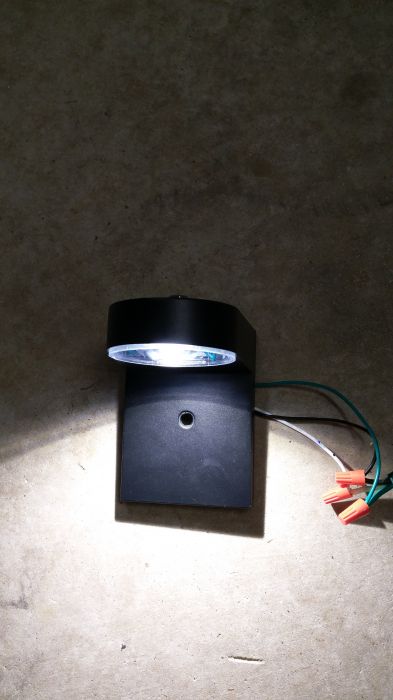 Lithonia OSC LED Wall Jar Light (lit) (with the jar off)
It will look like this when installed on the mailbox. 
Keywords: Lit_Lighting