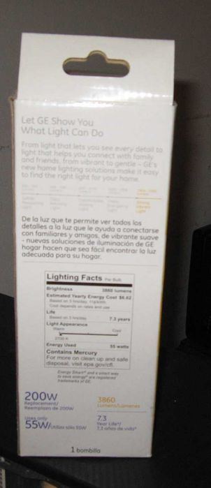 A Giant GE 55W CFL (The back of the box)
Keywords: Lamps