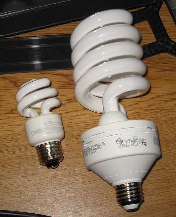 A Giant GE 55W CFL (Next to a 9W "Normal" CFL)
Keywords: Lamps