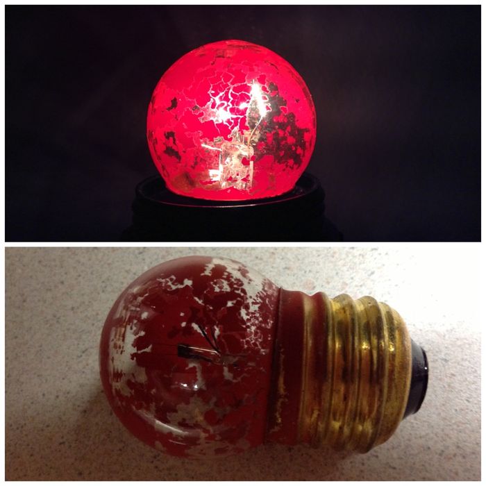 Painted Finish GE 7 1/2 Watt S11 Red
Finish nearly worn off but these older bulbs with this finish gives off an cool effect when lit.
Keywords: Lamps