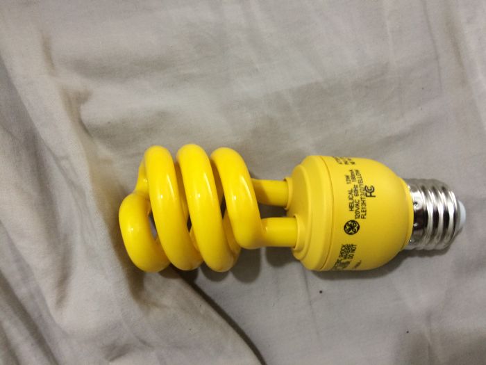 GE Helical 13w Yellow
I've always had good luck with the GE CFLs; I had lots of the 2700K version of this and they did exceptionally well for what they were, lasting at or probably well over the rated lifetime.  By then I was switching to LED, though, and gave them all away.  Well, now I have a more unusual version, a yellow one!  Found at the Fred Meyer clearance section.  Anyone else seen a yellow one?  I've seen orange and bug light but not yellow. 
Keywords: Lamps