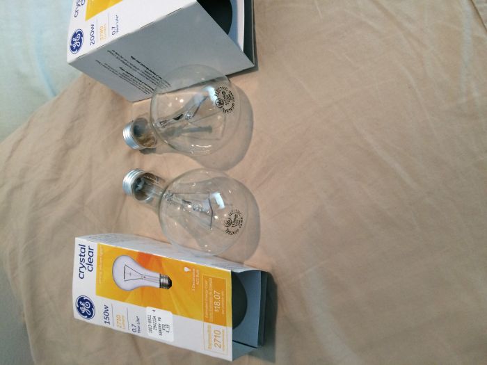 GE 150w and 200w Crystal Clear
I got these at Sentry.  Decently made for Chinese lamps, supported horizontal filaments! 
Keywords: Lamps