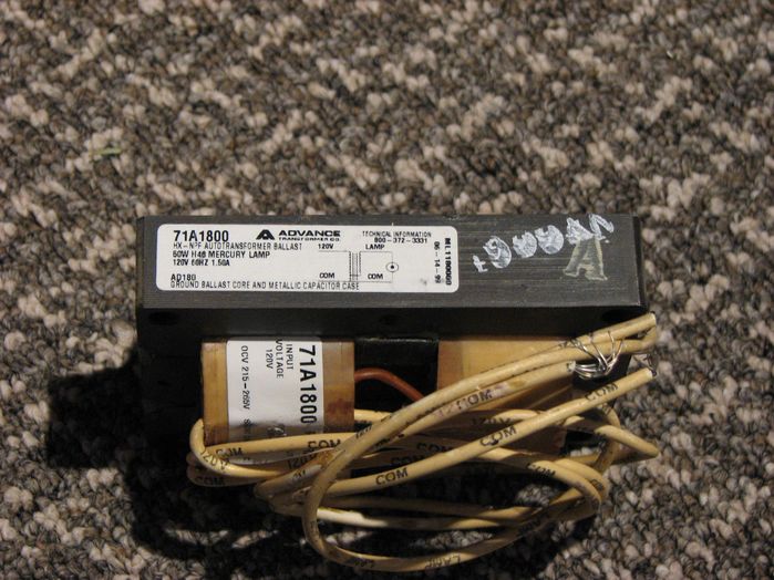 Advance 71A1800 50 Watt Mercury Vapor Ballast
Here's a rare find, an Advance 50 watt mercury vapor ballast. I found this one on Ebay for about $30.00
Keywords: Gear
