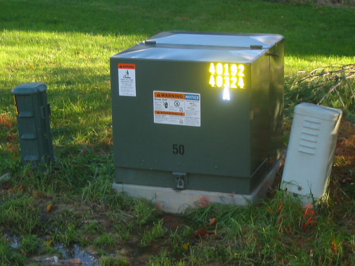 New Power System.
This is the new transformer Delmarva Power installed across the street from my house. The whole neighborhood has new primary cable and transformers now. 
Keywords: Miscellaneous