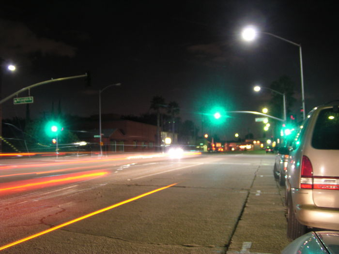 Induction vs good ol' Mercury Vapor - whats your take?
This intersection on Washington Blvd in Culver City was relighted from HPS to induction while the mid-block lighting remains series MV. The MVs have mostly old bulbs though, and the string on the left has circuit problems.
Keywords: Lit_Lighting