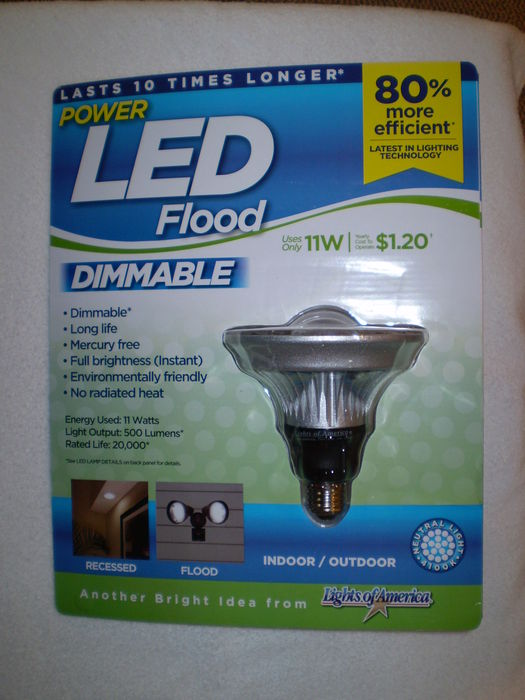 Light of America Dimmable LED Flood Light
Here I picked up at Sam's Warehouse a couple weeks ago thinking that would be a great addition to use for our kitchen light that has dimmable control.

Fabrication Location: USA
Keywords: Lamps