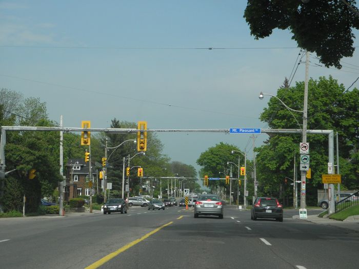 Offset Intersection
Signals at a intersection in Toronto with a offset cross street. [url=http://maps.google.ca/maps?hl=en&q=mount+pleasant+and+lawrence+ave&ie=UTF8&hq=&hnear=Lawrence+Ave+E+&+Mt+Pleasant+Rd,+Toronto,+Toronto+Division,+Ontario+M4N+1M3&gl=ca&ll=43.726096,-79.397485&spn=0.010901,0.019119&z=16&layer=c&cbll=43.726069,-79.397571&panoid=bqfhlJrolAJKikytJWpf8g&cbp=12,68.8,,0,1.52]Here's the Streetview,[/url] if you look closely you'll see that the 8-8-8 signals are now gone. 
Keywords: Traffic_Lights