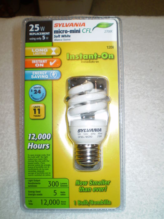 Sylvania Micro-Mini CFL Soft White
Here I aquired from Lowes at Alpharetta, GA, USA just off from Georgia 400 yesterday (2011-7-15).

Fabrication Location: China
Keywords: Lamps