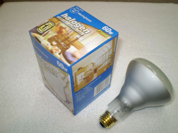 Westinghouse Halogen Flood Light
Here is faux Westinghouse Halogen R30 Floodlight bulb.
I found it at Dunwoody Ace Hardware on Sunday, July 5th of this year (2010).

Base: [Medium] (one-inch) Edison Screw (E26)
Bulb Shape: R30
Fabrication Location: China
Fabrication Date: 50th week of 2009 [J950 (Etch)] 2007 (Box)
Light Output: 750 Lumens
Life: 2500 Hours
Voltage: 120 Volts
Keywords: Lamps