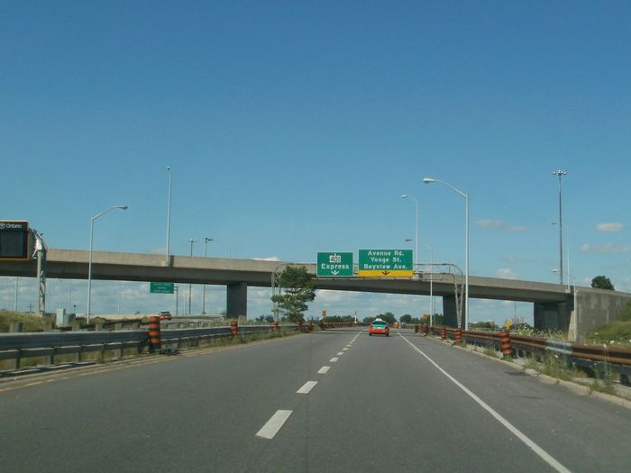 401 and Allen - Then and Now
Here's pic of how the ramp looks today from the pic I've posted of how it looked in the 1960's, the highway sign in the 1960's pic is where the two ramps split today. This is the closest pic I could get to the scene but it still shows how much this ramp changed in 40+ years 

[b]Here's the pic from 1967, taken further ahead:[/b]
[url=http://img375.imageshack.us/img375/206/f0217s0249fl0118it0001.jpg][img]http://img686.imageshack.us/img686/206/f0217s0249fl0118it0001.jpg[/img][/url]
Note the brand new at the time truss arms and poles, the lumes over the ramp are Powerlite B2215s.
Click to enlarge, pic from Toronto archives
Keywords: American_Streetlights