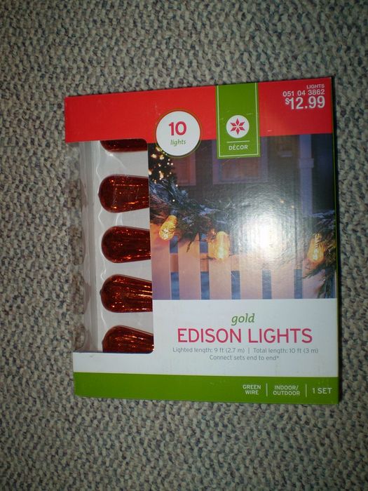 Gold Edison Lights
Here I picked this up at Target at Merchants Festival at East Cobb, Marietta, GA, USA today (2014-12-21) thinking this could be a good part of my collection.  This one set me back only US$ 9.09 for this one.

Fabrication Location: China
Keywords: Misc_Fixtures