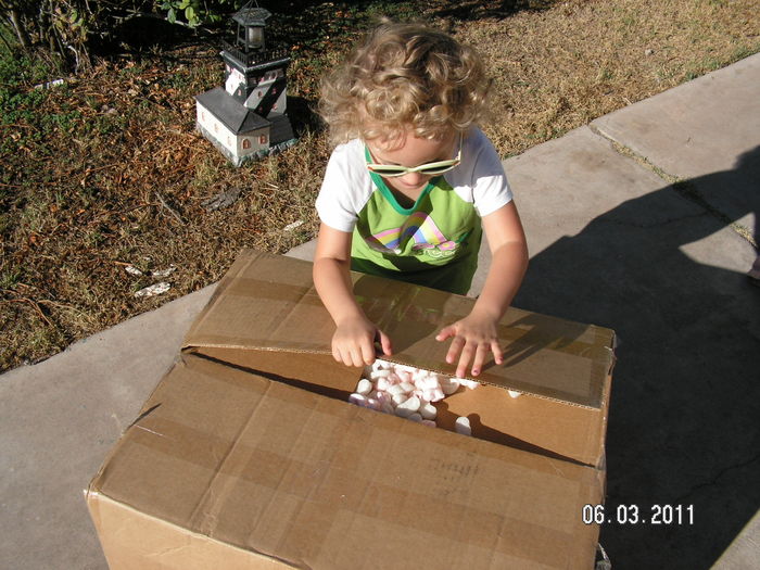 sam helps dad open the box she said i bet its  a streetlight
i was like well i don't know 
Keywords: Miscellaneous