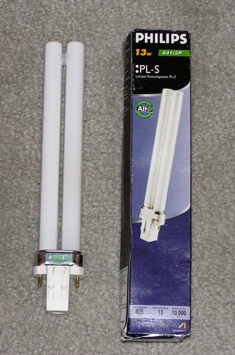 Philips PL-S 4100K
Not a fan of "Altos," but I always liked the bridge design used in Philips PL lamps. I have this lamp in an Enertron side-mount magnetic adapter, and it is brighter than the LOA 18w quad CFL that it replaced. Best of all - this lamp has a NEON starter in the base, so it glows red at switch-on :)
Keywords: Lamps
