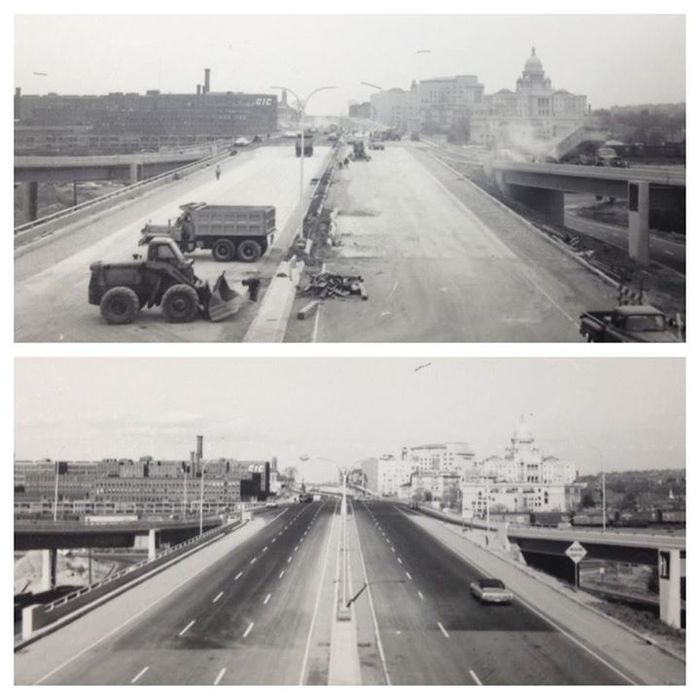 THROWBACK THURSDAY RIDOT: Shot of the Providence Viaduct (I-95) On Opening Day
This is when the Providence Viaduct first opened to traffic in 1964. Those are OV-25 flatbottoms! Or maybe transition fixtures with the single door and forward PC socket. [url=https://www.google.com/maps/@41.823099,-71.4197596,3a,15y,12.99h,88.16t/data=!3m4!1e1!3m2!1sen6wlBDGc4g9aC-xEFXN1A!2e0?hl=en] This is what it looks like today. [/url] However, they're in the process of entirely redoing the 50-year-old interchange, as it is aging and was not designed for the traffic load it carries today.
Keywords: American_Streetlights