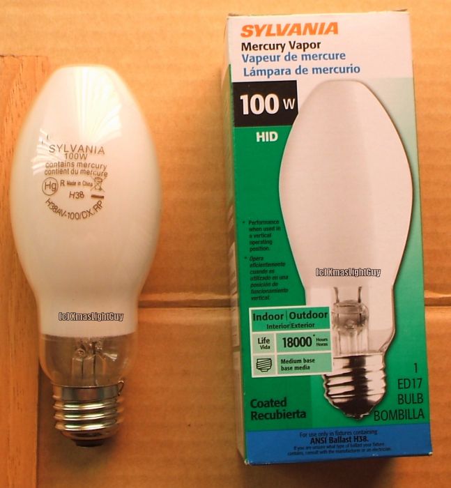 Sylvania 100w MV
A Sylvania 100w mercury vapor lamp.
For 42 cents each I couldn't pass up grabbing a couple of these...even though I don't  have a MV fixture for 100w lamps. (Clearance items at Lowes)
Keywords: Lamps