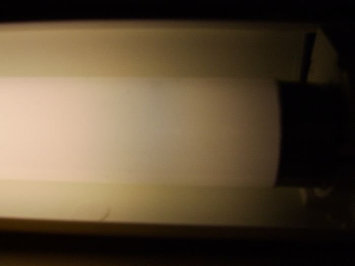 Some end blackening on my F15 T8 fluorescent tube, in my fixture.
If you can tell, but, this tube in my fixture has some end blackening on it. So its probably its on its way to EOL soon.
Keywords: Lit_Lighting