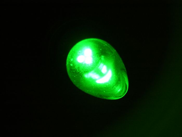 Meridian green 0.5w LED night light bulb (lit)
Showing the bulb, lit at another angle
Keywords: Lit_Lighting
