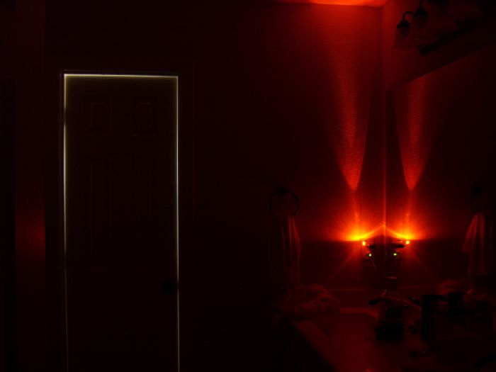 My homemade LED night light with a orange LED (lit)
The camera makes it look bright, but off camera its not, but there it is lighting up my bathroom sink area.
Keywords: Lit_Lighting