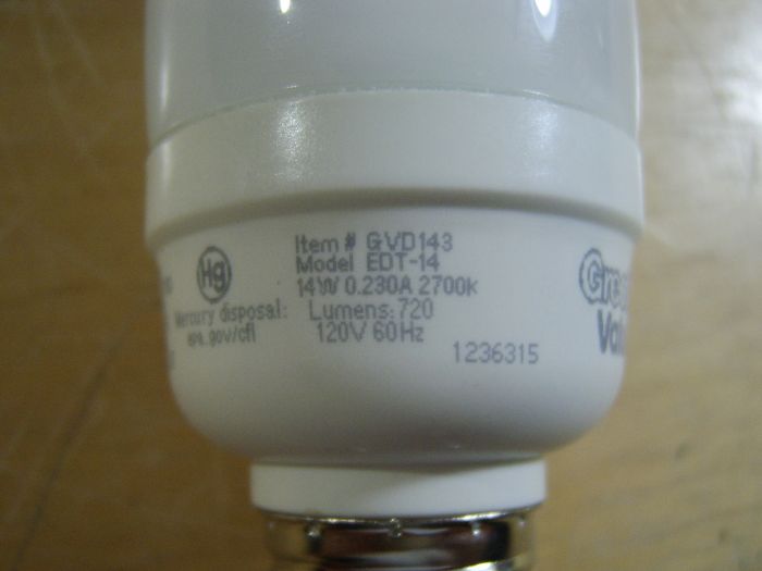 Great Value (Walmart brand) 14w CFL bulb (etch)
I opened one of them for you to show you the etch.
Keywords: Lamps