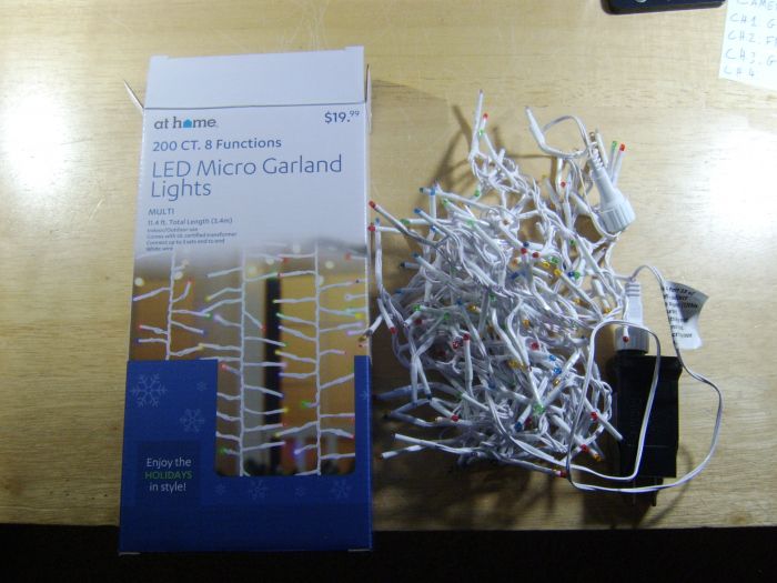 At Home 200ct micro LED multi colored garland lights with white wire and functions
Got it on clearance for $2.25, from At Home, and yes there is a video of these lights on with their functions. I'll upload it when I can.
Keywords: Miscellaneous