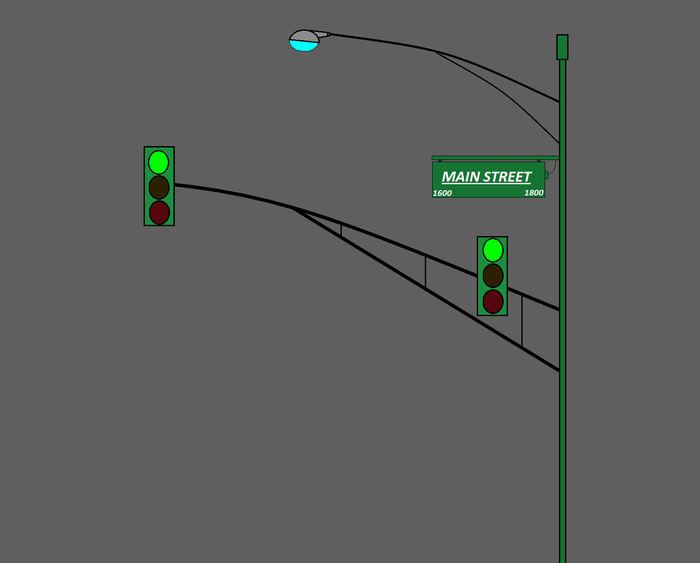 Traffic Signal Pole With Clamshell (Made in Windows Paint)
a Green Traffic Signal Pole with Green Signals,Truss Arm Signal Mast with a Long Bottom Brace Upsweep with a Mercury Clamshell at the End...what do you think guys?
Keywords: Drawings_/_Wire_Diagrams_/_Spec_Designs_/_Etc.