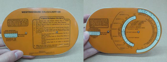 Westinghouse "Calcu-light-or" lighting calculator.
Got this thing on Ebay. It is dated 1941! o_O
Keywords: Miscellaneous