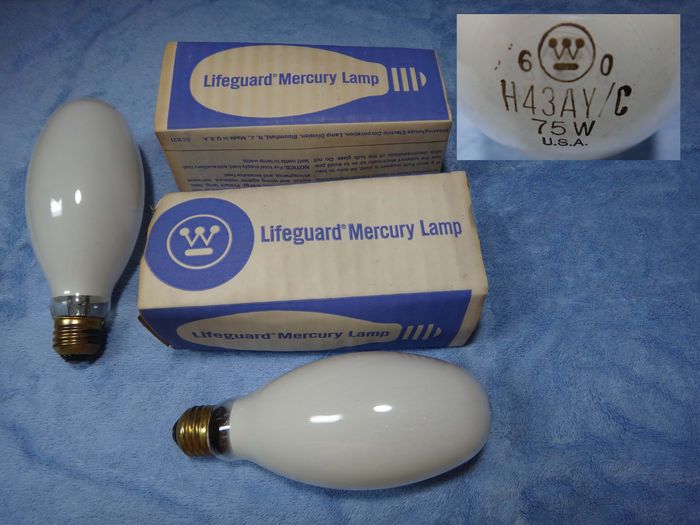 Westinghouse 75watt Mercury Vapor
Here is one of my finds from the day 5-5-2012. I went to a local restore and found many NOS mercury vapor light bulbs, in which I took all of them, and some other things too... I knew that there are 75watt MV bulbs out there but I can never find any. Also I have never seen a lifeguard bulb under the wattage of 100watts. Got these for $1 a piece! also, these two are the exact same thing.
Keywords: Lamps