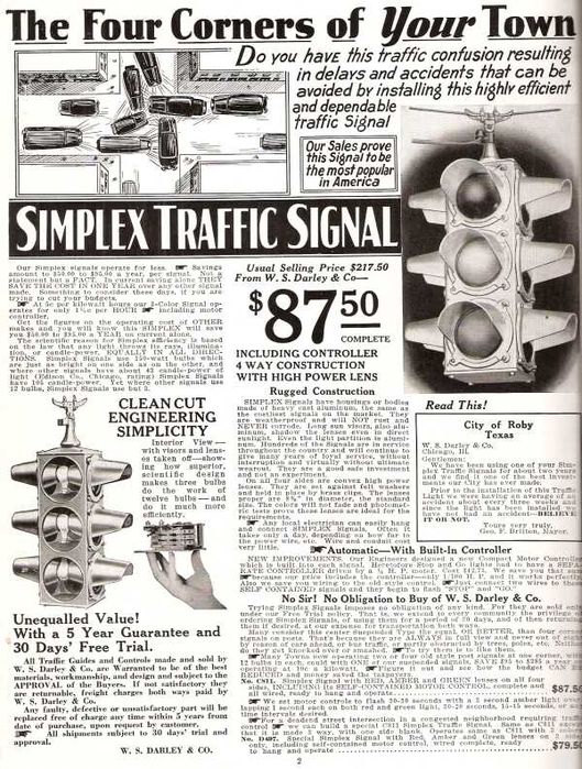 Darley C-811 Catalog Page
1944 Darley catalog page dscribing their Simplex C-811 signal "the most popular in America."  It sold for $87.50 complete.  Now you're lucky to get one in good condition for $800.00.
Keywords: Traffic_Lights